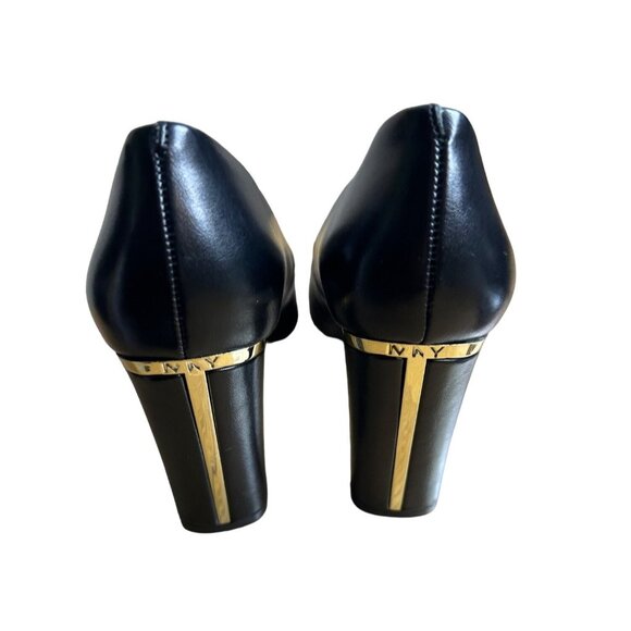 Andrew Marc SZ 6 New York Racee Faux Leather  Stylist Almond Toe Heels Black - Picture 9 of 15